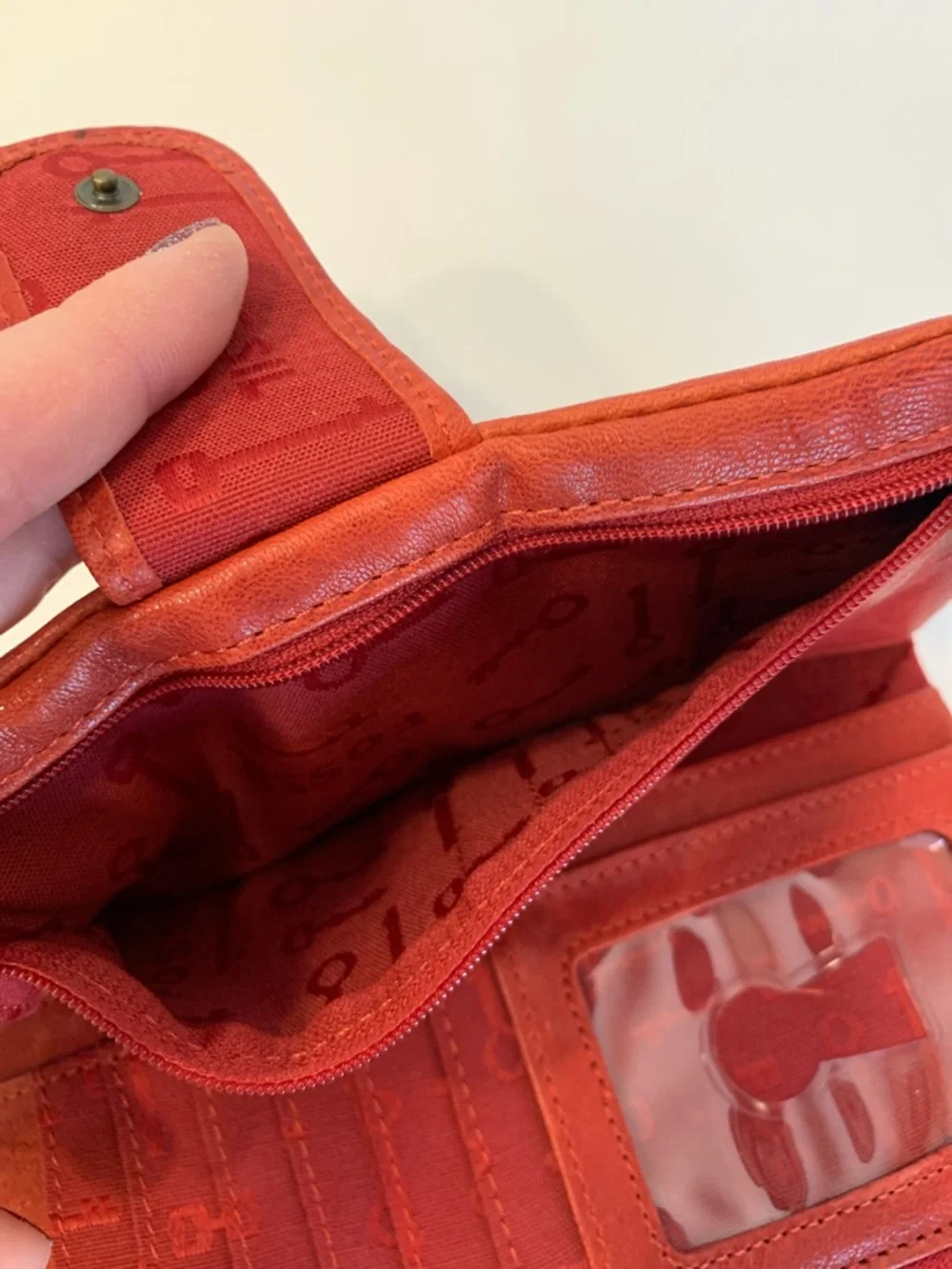 Fossil Red Scarlet Leather Penelope Wallet clutch with Robot Applique New NWT - Picture 13 of 16